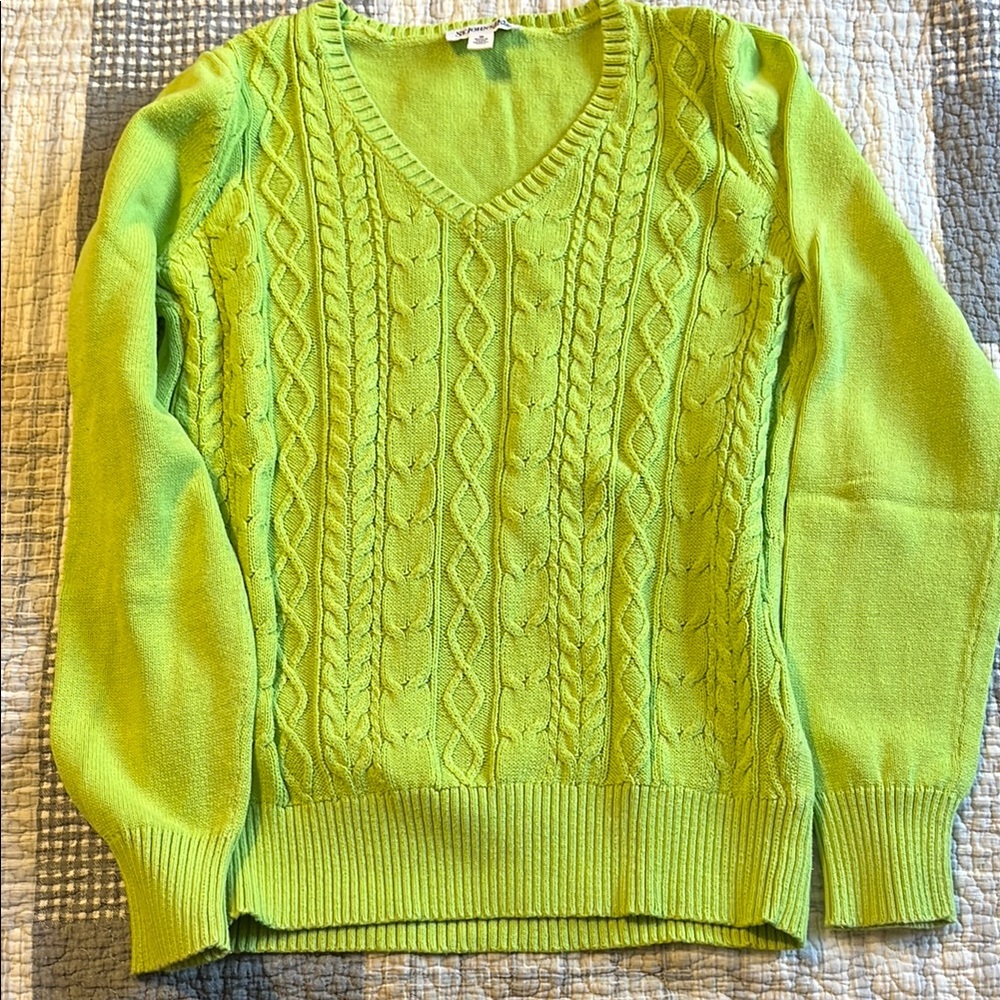 Vibrant Green Cable Knit Sweater